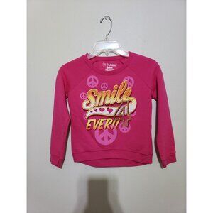 Hanes girl's smile 4 ever pink graphic crewneck sweatshirt, size M
